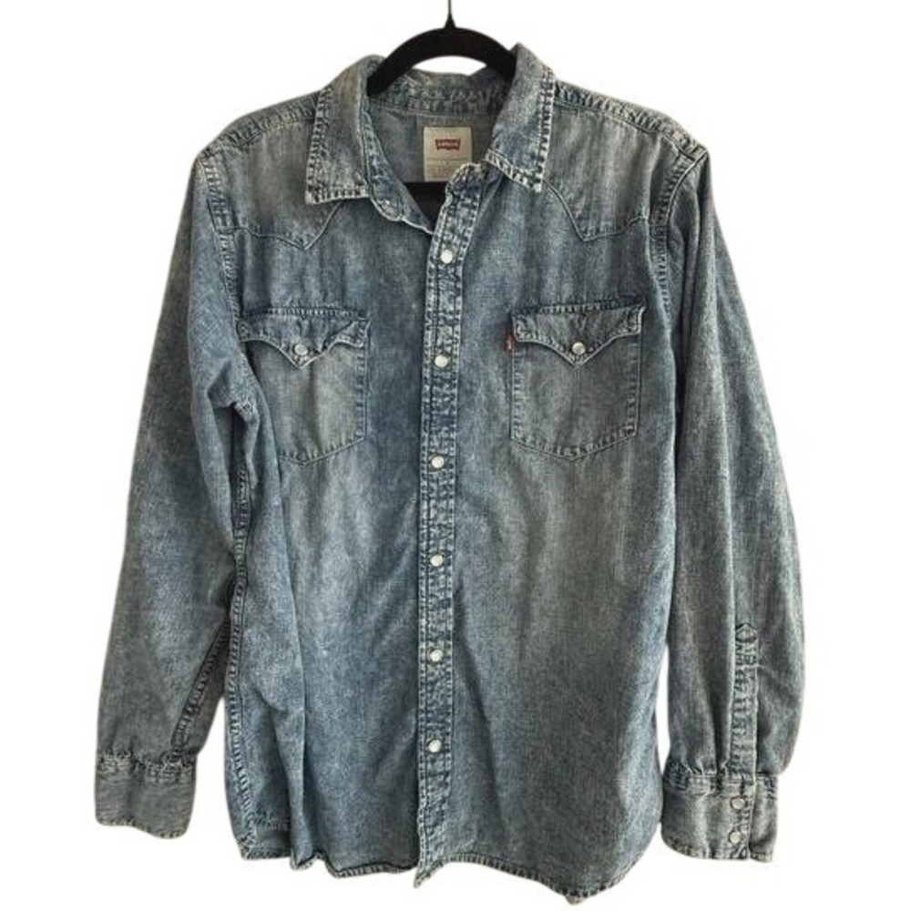 Levis Denim Shirt‎ Acid Wash Western Pearl Snap Front Cowboycore Womens L